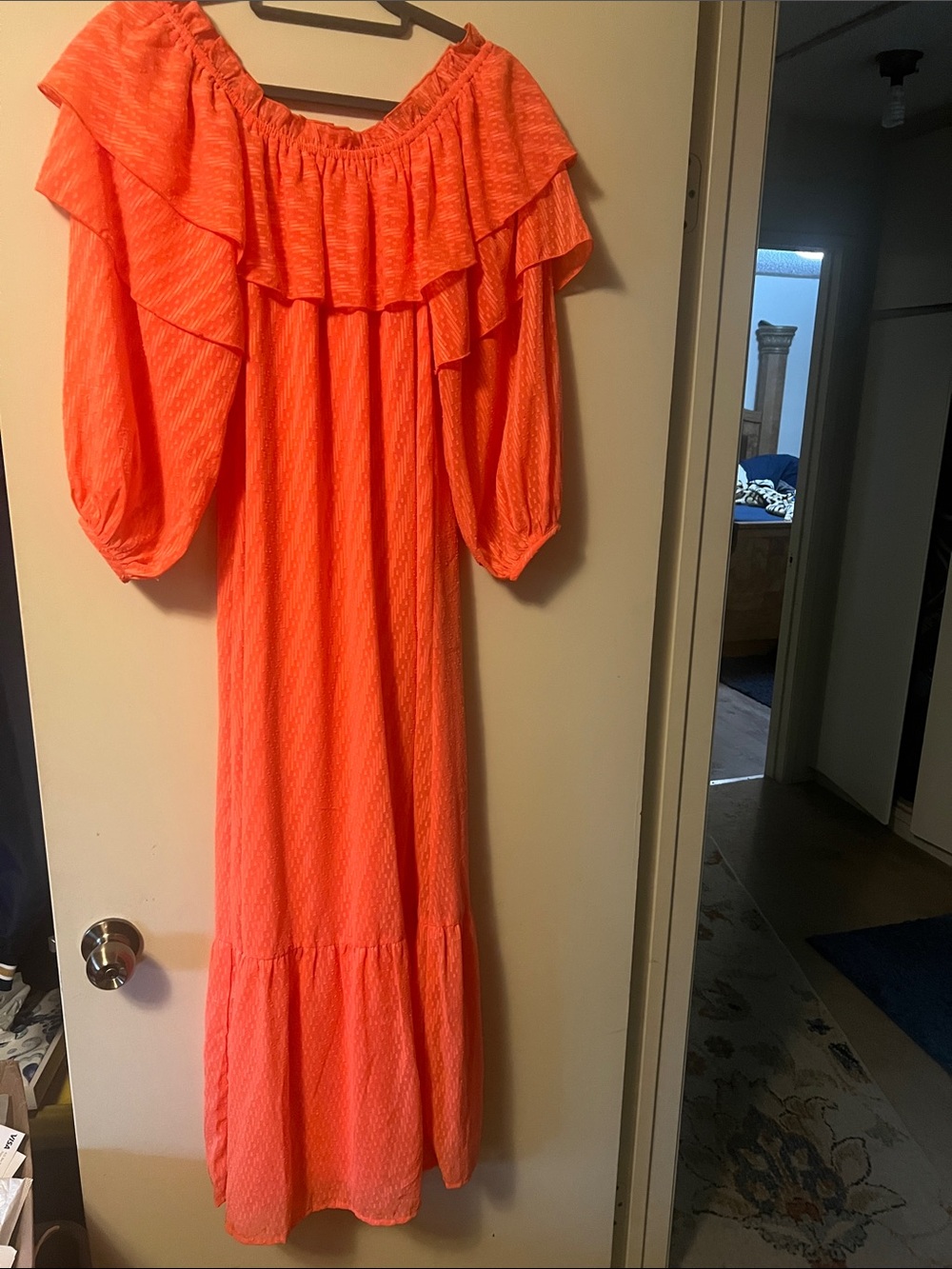 ASOS Off-Shoulder Ruffle Maxi Dress in Bright Coral size 4